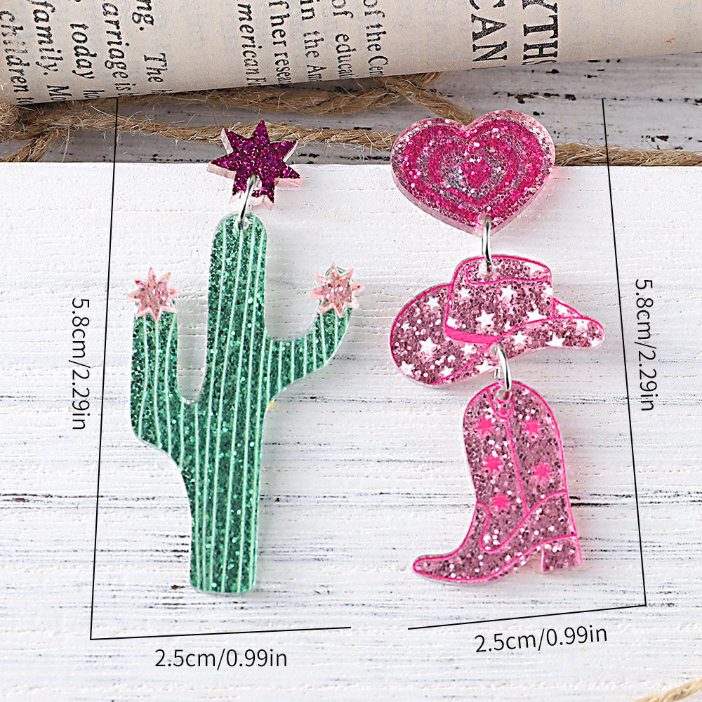Wholesale Western style cactus cowboy hat and boots acrylic pendant